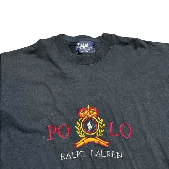 Vintage POLO RALPH LAUREN Embroidered T-Shirt Black Size XL - Picture 3 of 4